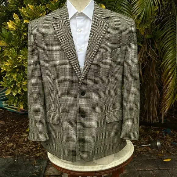 Irvine Park Glenn Plaid Men 44S Blazer Sport Coat Super Fine Lambswool Tan